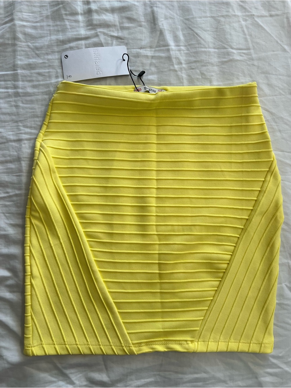 Bershka Bright Yellow Ribbed Mini Skirt